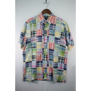 Brooks Brothers Indian Madras Plaid S/S Button Down Shirt Preppy Pink Blue M